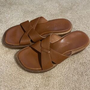 J Crew Women's Tan Leather Slide Sandals